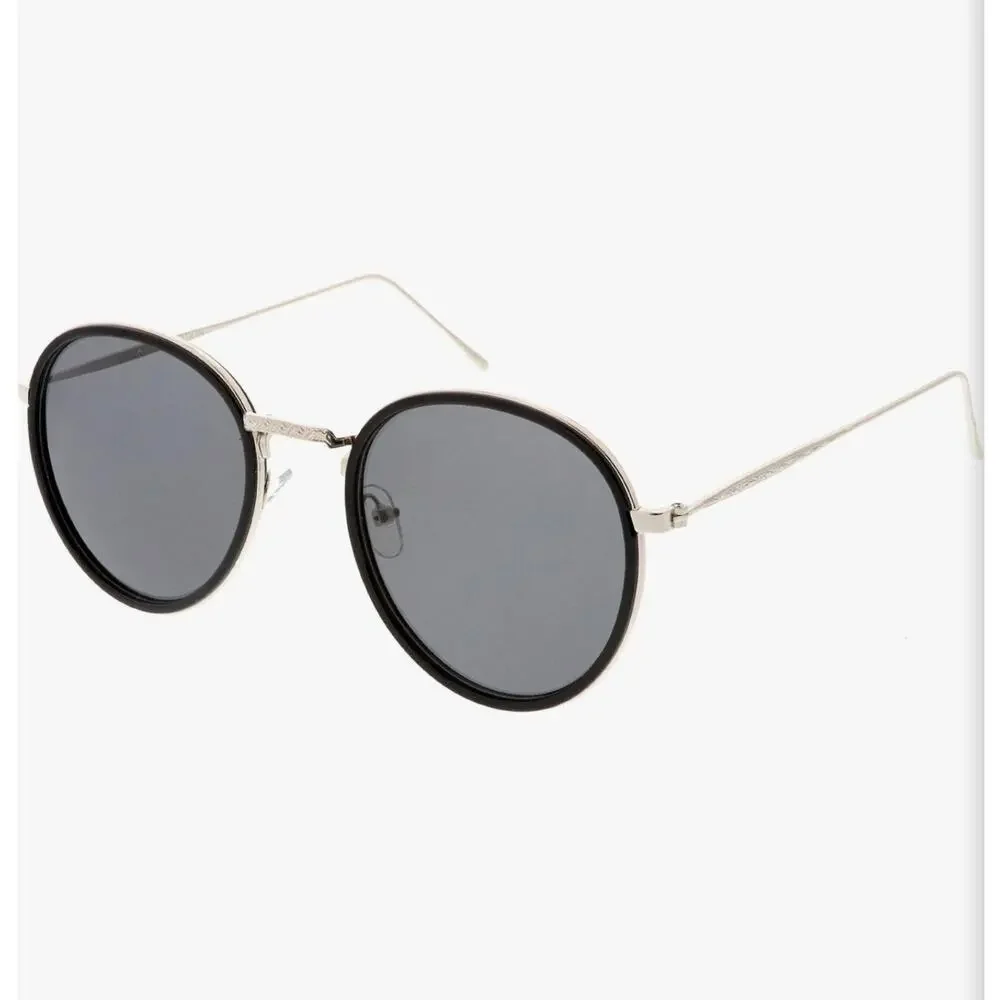 NEW NORDSTROM Black Silver $78 Slim Etch Oversized Metal Sunglasses Sunnies Y2K